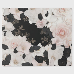 Papier Cadeau Papier d'emballage floral rose et noir