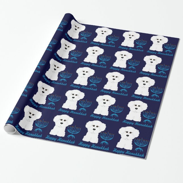 Papier Cadeau Papier d'emballage heureux de Hanoukka Bichon (Déroulé)