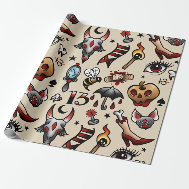 Papier Cadeau Papier d'emballage instantané de tatouage de (Déroulé)