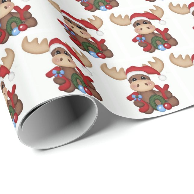 Papier Cadeau Papier d'emballage - Joy Christmas Moose (Coin rond)