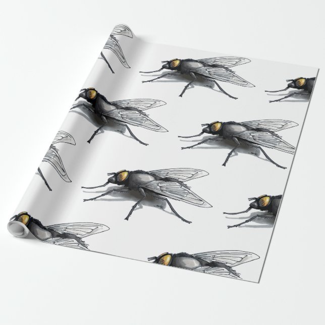 Papier Cadeau Papier d'emballage mat blanc Fly Buddy (Déroulé)