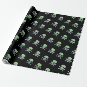 Papier Cadeau Papier d'emballage mat noir crâne vert