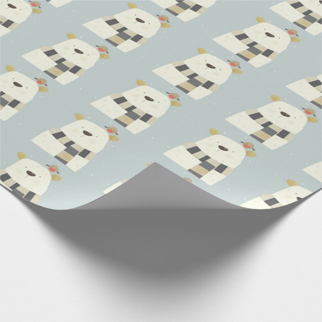 Papier Cadeau Papier d'emballage mignon d'ours blanc (Coin)