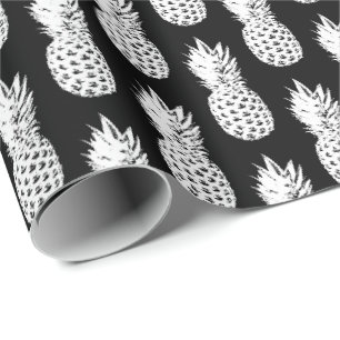 Papier Cadeau Papier d'emballage motif à ananas noir et blanc