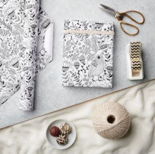 Papier Cadeau Papier d'emballage motif de doodle pour oiseaux et