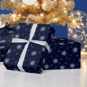 Papier Cadeau Papier d'emballage motif de flocon bleu et blanc