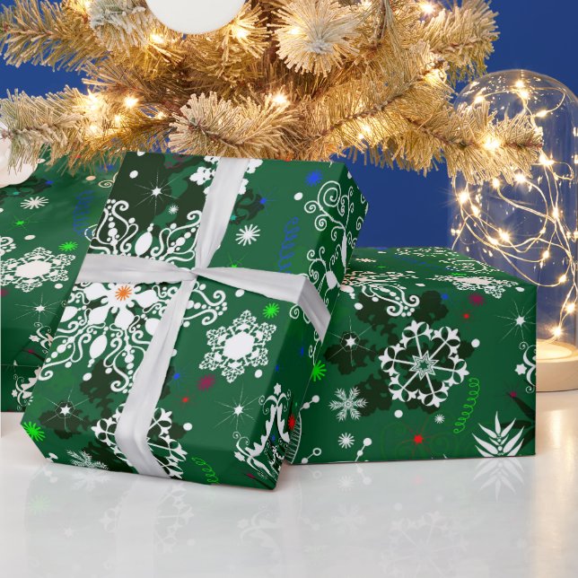 Papier Cadeau Papier d'emballage motif de flocon de Noël vert (Vacances)