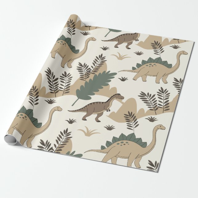 Papier Cadeau papier d'emballage motif dino t-rex (Déroulé)