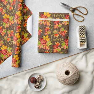 Papier Cadeau Papier d'emballage motif feuille d'érable d'automn