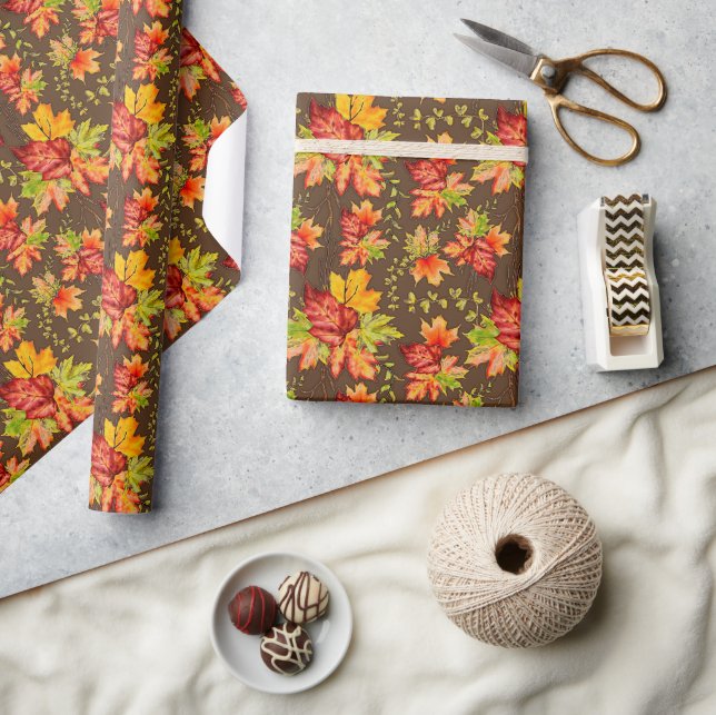 Papier Cadeau Papier d'emballage motif feuille d'érable d'automn (Artisanat)