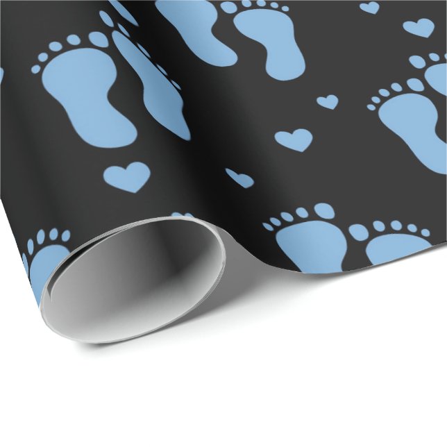 Papier Cadeau papier d'emballage motif pour bébé pieds garçon (Coin rond)