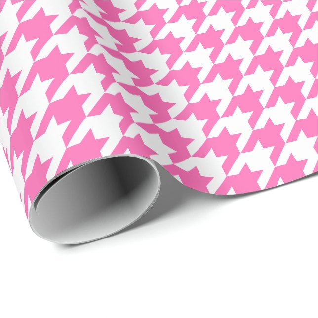 Papier Cadeau Papier d'emballage moyen de pied-de-poule rose et (Coin rond)