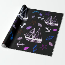 Papier d'emballage nautique, thème océanique