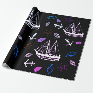 Papier Cadeau Papier d'emballage nautique, thème océanique