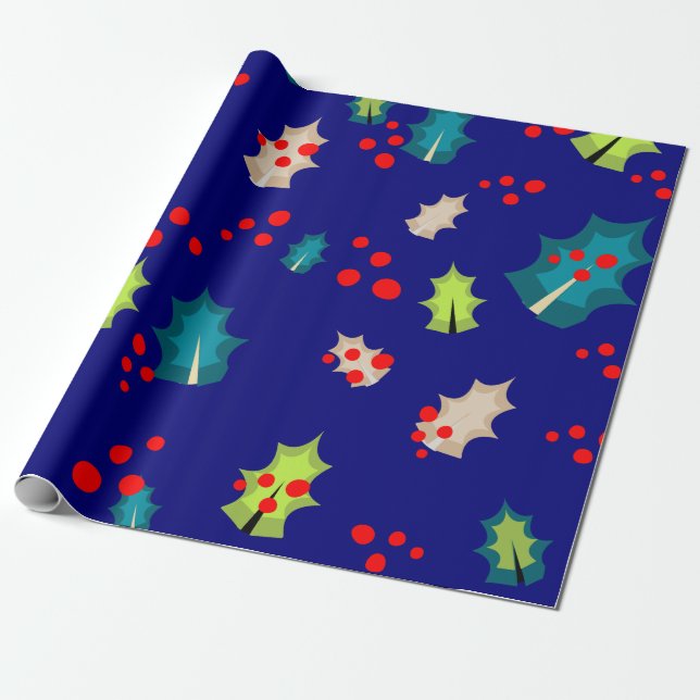 Papier Cadeau Papier d'emballage Noël et Holly (Déroulé)