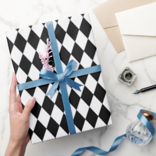 Papier Cadeau Papier d'emballage noir motif Diamond Blanc