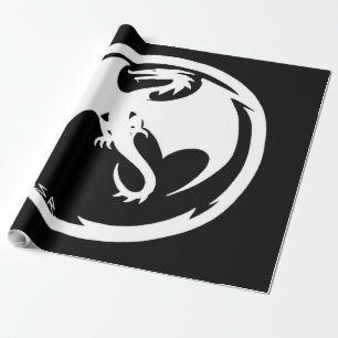 Papier Cadeau Papier d'emballage noir noir Dragon blanc grand