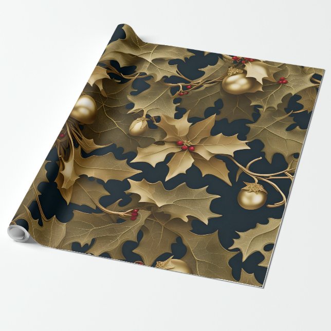 Papier Cadeau papier d'emballage or de noël (Déroulé)