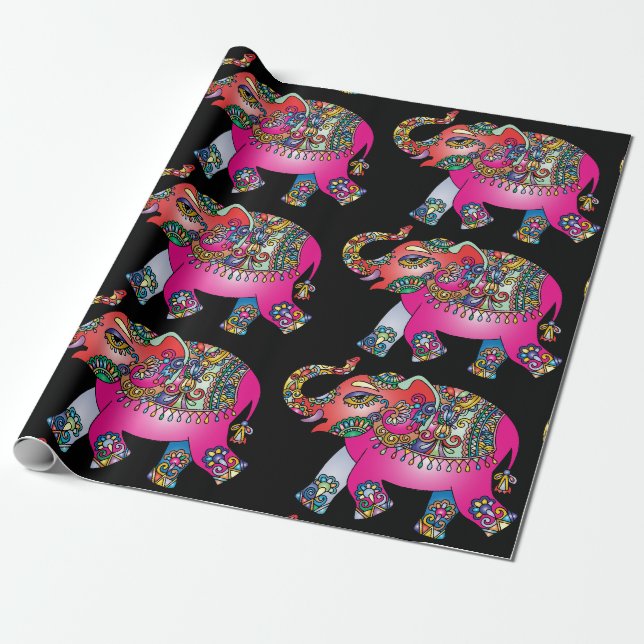 Papier Cadeau papier d'emballage ornemental d'éléphant (Déroulé)
