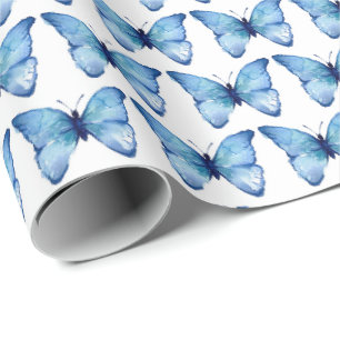 Papier Cadeau Papier d'emballage - Papillon bleu aquarelle