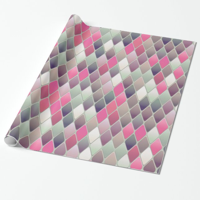 Papier Cadeau papier d'emballage pastel en diamant vert rose (Déroulé)