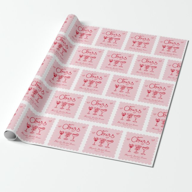 Papier Cadeau Papier d'emballage personnalisé Rose Rouge Rétro p (Déroulé)