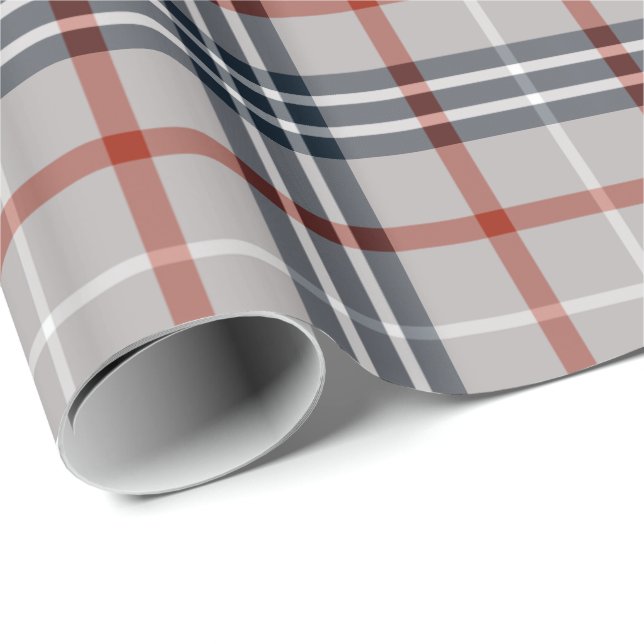 Papier Cadeau Papier d'emballage plaid gris/rouge - brillant (Coin rond)