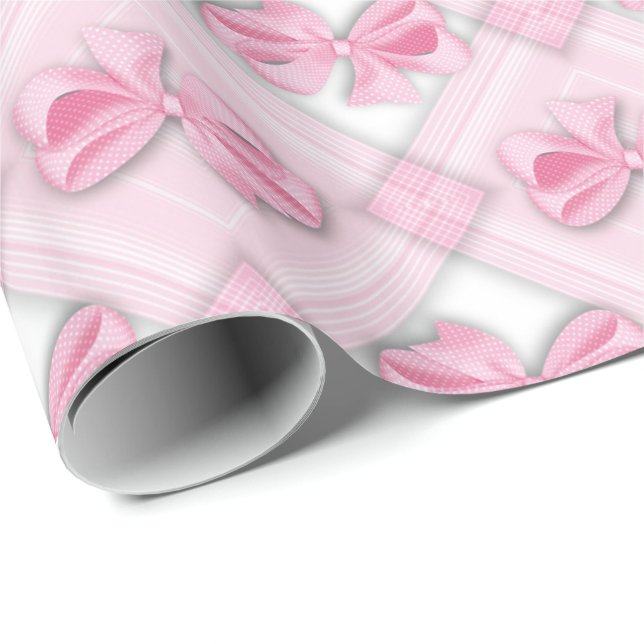 Papier Cadeau Papier d'emballage pour bébé à arc rose (Coin rond)