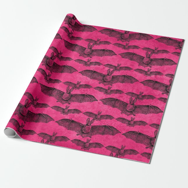 Papier Cadeau Papier d'emballage pour chauves-souris roses (Déroulé)