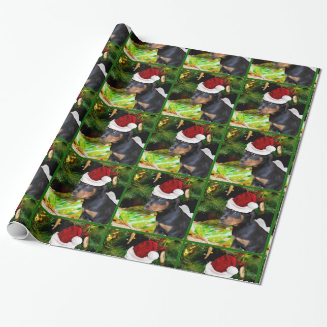Papier Cadeau Papier d'emballage pour chiots de Noël Rottweiler (Déroulé)