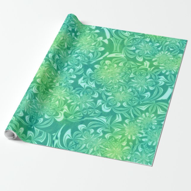 Papier Cadeau papier d'emballage pour fleurs de batik vert (Déroulé)