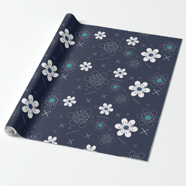 Papier Cadeau papier d'emballage pour fleurs d'hiver de minuit (Déroulé)