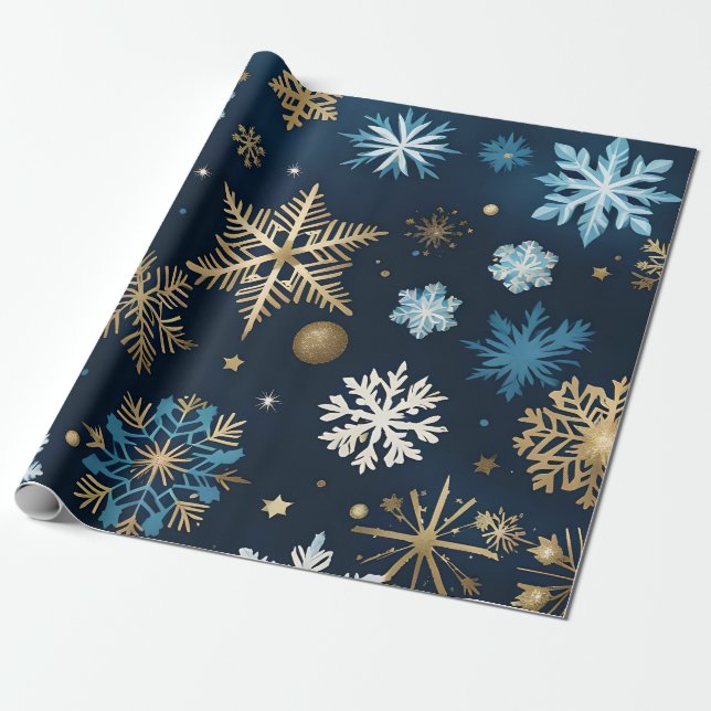 Papier Cadeau papier d'emballage pour flocons de neige dorés (Déroulé)