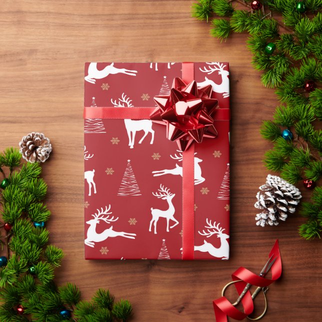 Papier Cadeau Papier d'emballage pour rennes et arbres (Cadeau de vacances)
