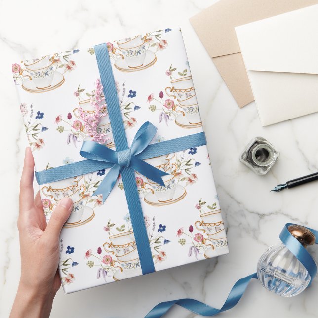 Papier Cadeau Papier d'emballage pour tasses à thé (Wildflower Floral Tea Cup Party Wrapping Paper by Painted Paperie
)
