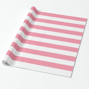 Papier Cadeau Papier d'emballage rayé de rose et blanc saumoné