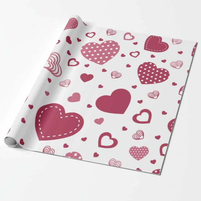 Papier Cadeau Papier d'emballage Red Heart (Déroulé)