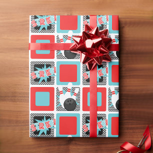 Papier Cadeau Papier d'emballage Retro Bowling Chevron