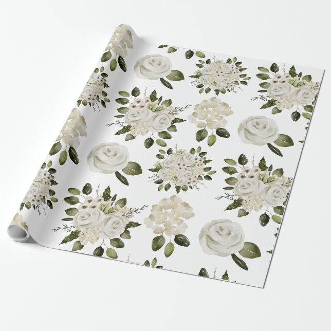 Papier Cadeau Papier d'emballage Rose Blanche (Déroulé)