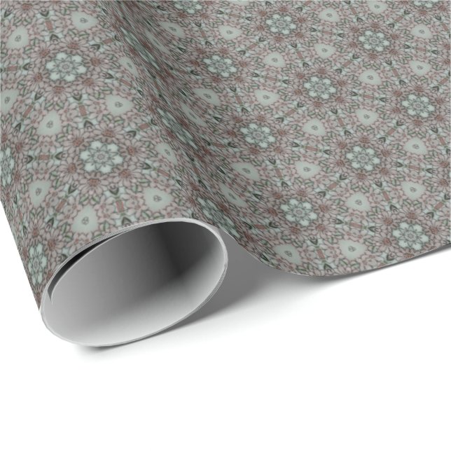 Papier Cadeau Papier d'emballage rose-clair de motif de fleurs (Coin rond)
