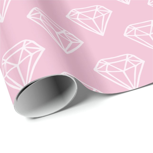 Papier Cadeau Papier d'emballage rose de diamant de motif blanc (Coin rond)