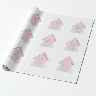 Papier Cadeau Papier d'emballage rose de maison de pain d'épice