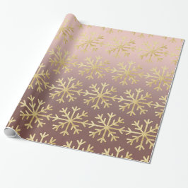 Papier Cadeau Papier d'emballage rose doré et flocons dorés