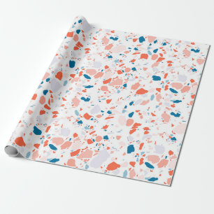 Papier Cadeau Papier d'emballage rose et bleu terrazzo fait main