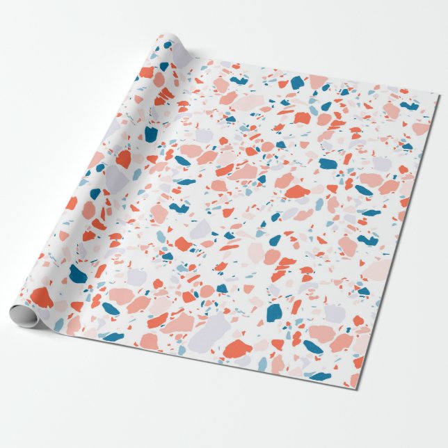 Papier Cadeau Papier d'emballage rose et bleu terrazzo fait main (Déroulé)