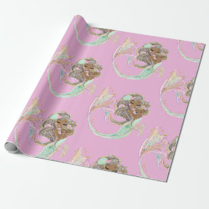 Papier Cadeau papier d'emballage rose marine de sirène