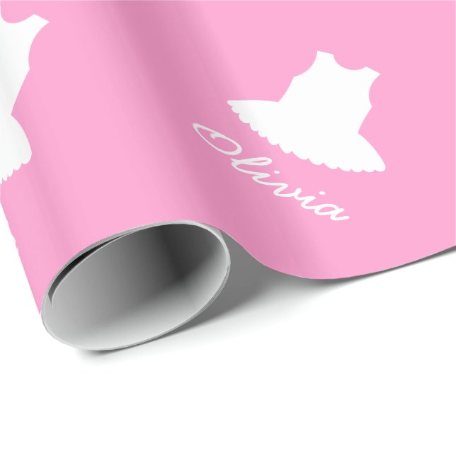 Papier Cadeau Papier d'emballage rose pour bébé avec tutu de bal (Coin rond)