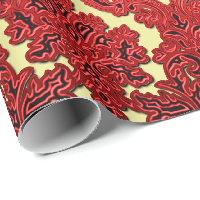 Papier Cadeau Papier d'emballage rouge-foncé et d'or de Noël de (Coin rond)