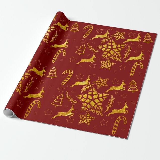 Papier Cadeau Papier d'emballage rouge Star Leap (Déroulé)