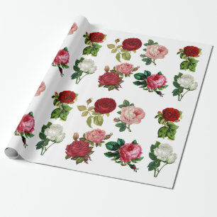Papier Cadeau Papier d'emballage rouge vintage de rose rose et